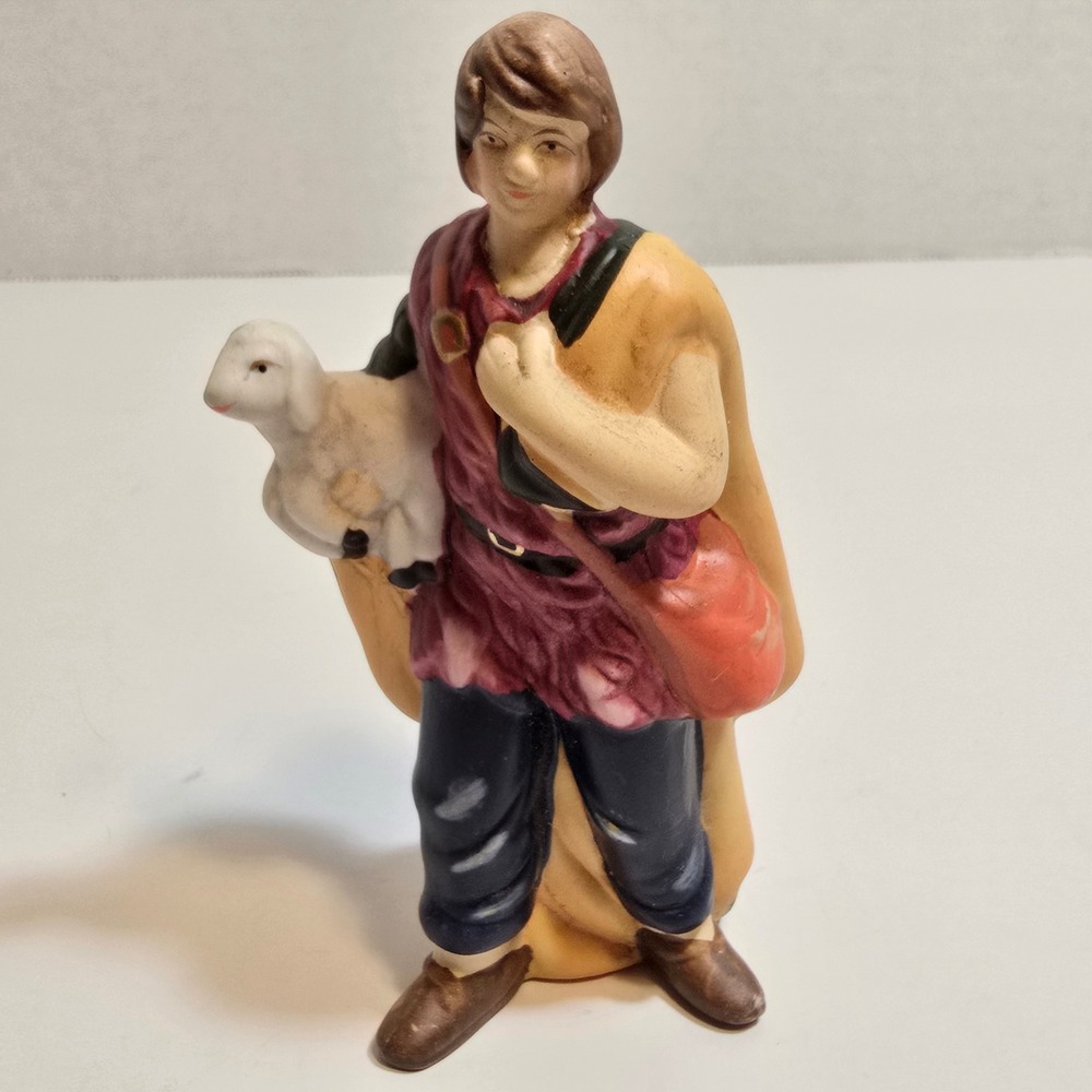 Shepherd with‎ Lamb Nativity Figurine Ceramic Christmas Decor Collectible